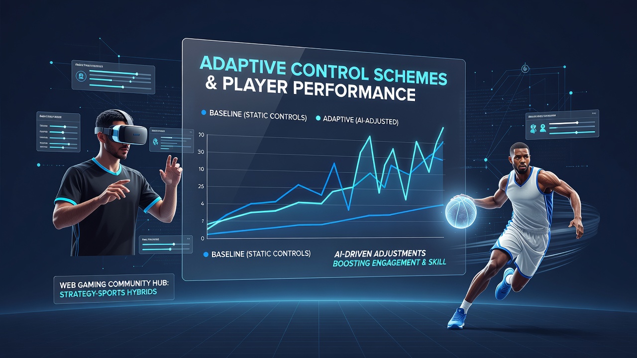 Illustration of adaptive control interfaces adjusting input sensitivity during strategy-sports hybrid gameplay sessions on web platforms