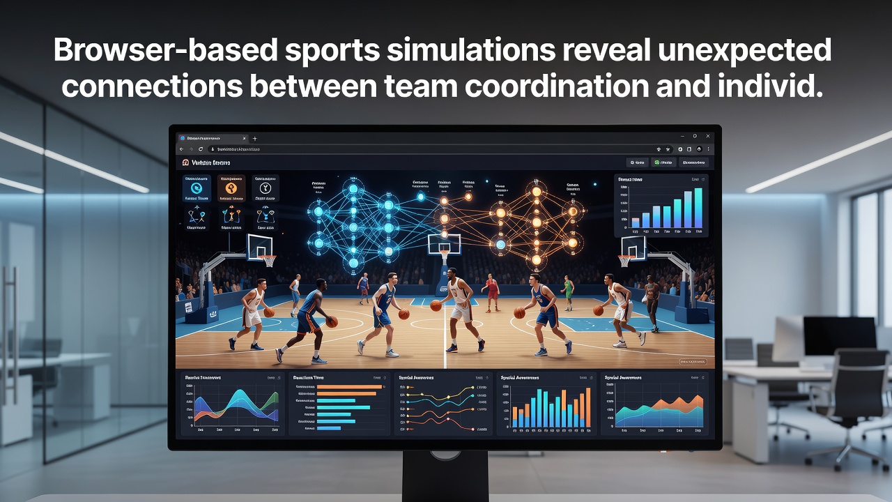 Detailed view of a browser interface showing team coordination metrics alongside puzzle-solving progress in a sports simulation