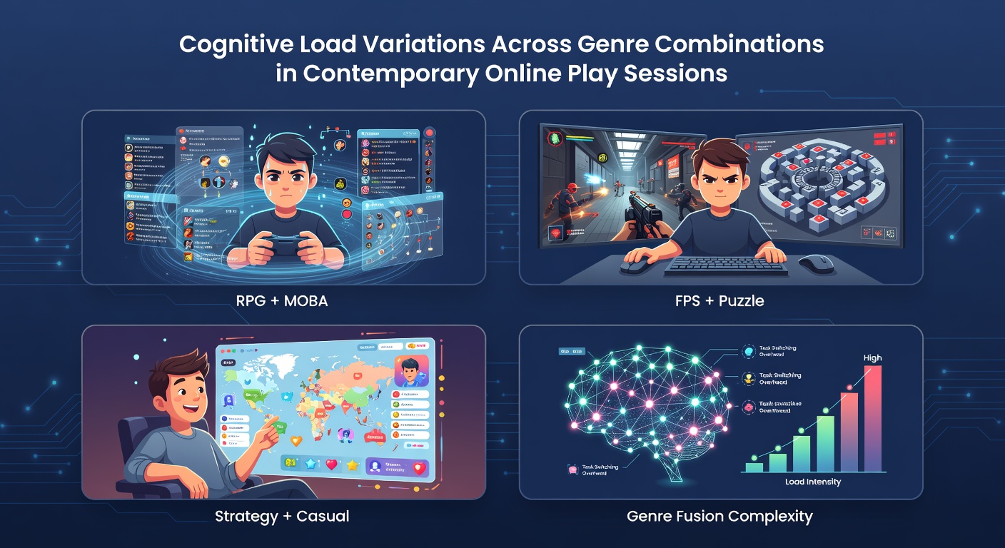 Players navigating blended genre interfaces during online multiplayer sessions showing varied cognitive demands