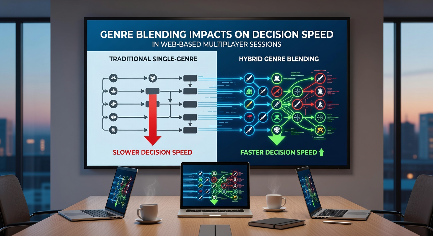 Analysis dashboard displaying decision speed metrics from web-based multiplayer sessions with genre-blended gameplay
