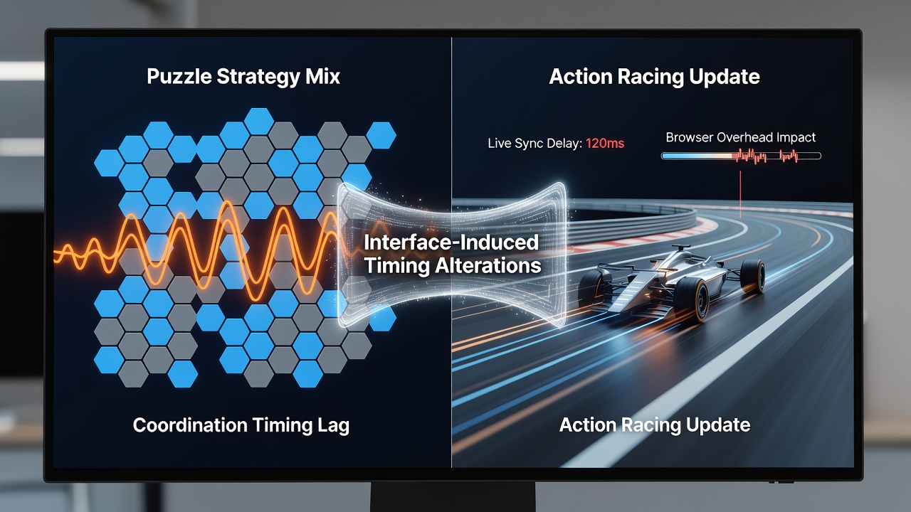 Detailed view of strategy overlay and puzzle timer integration within an action racing browser game
