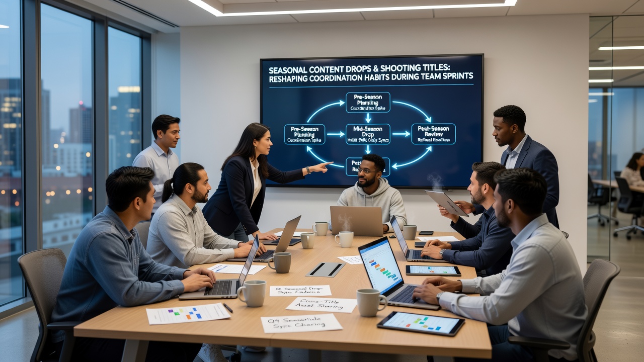Players reviewing updated objectives during a team session on a digital entertainment platform