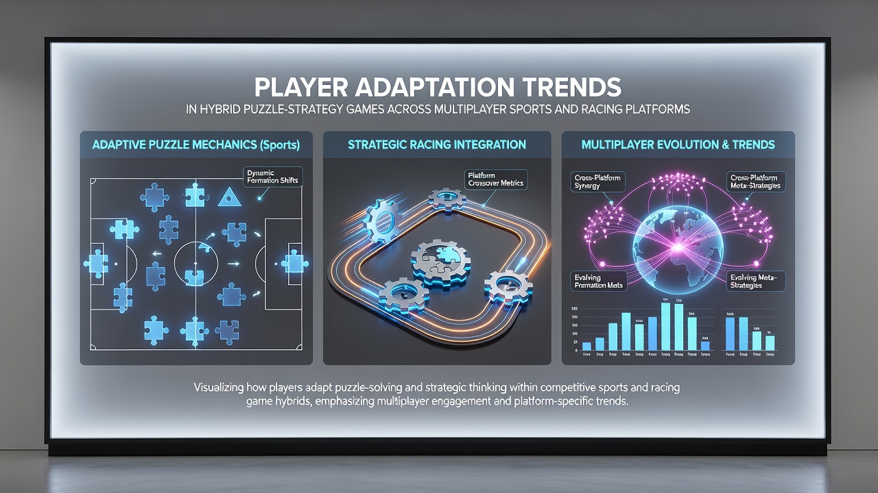 Racing competitors reviewing puzzle-based route modifications on a shared strategy dashboard