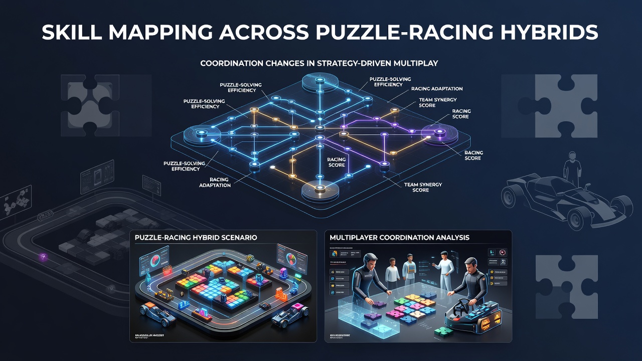 Players coordinating in a strategy-driven multiplayer sports session featuring puzzle-racing hybrid mechanics